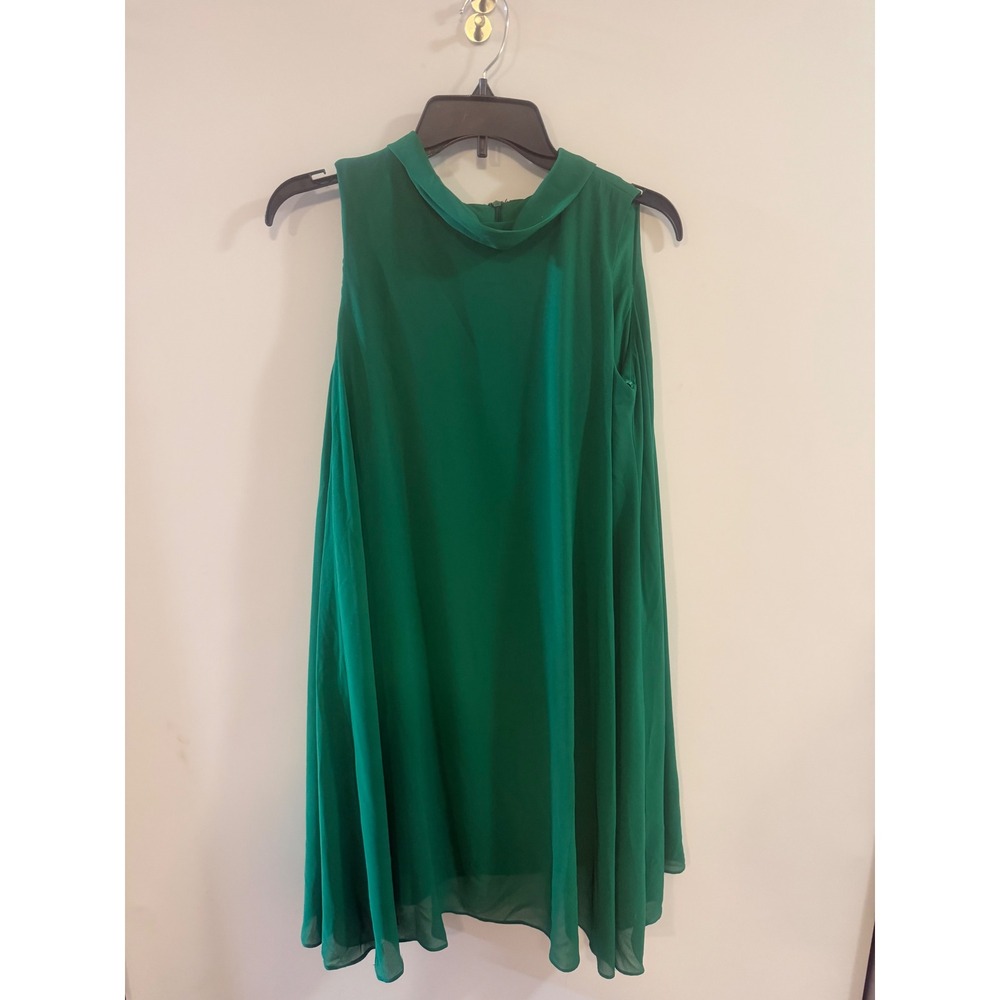 Eliza J Green Chiffon Mock Neck Split Back Sleeveless Shift Dress Womens 8